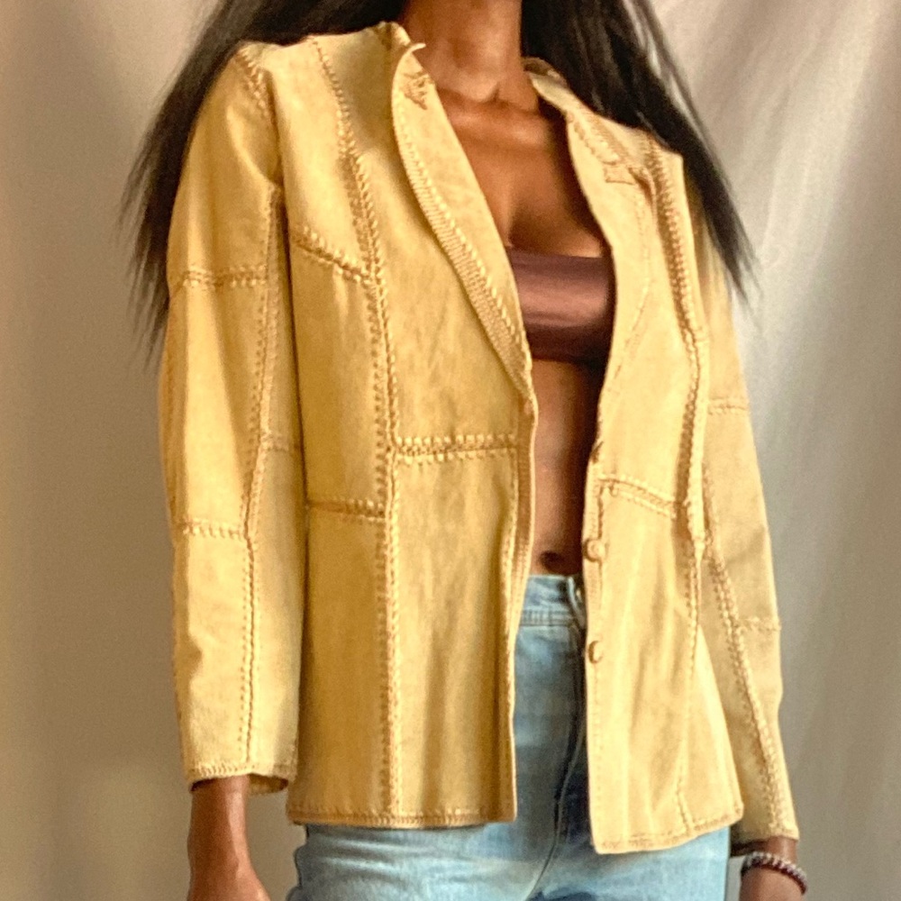 Beige leather patchwork jacket - Picture 4 of 13